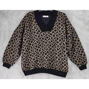 Young Stuff II Sweater Womens 1X Black Brown Retro 90s Vintage V Neck Pullover